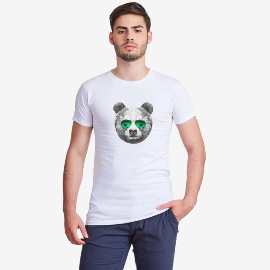 Ανδρική άσπρη μπλούζα Bear with Sunglasses