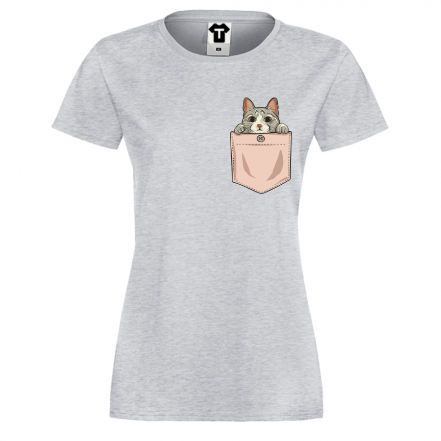 Γυναικεία γκρι μπλούζα Cat Pocket
