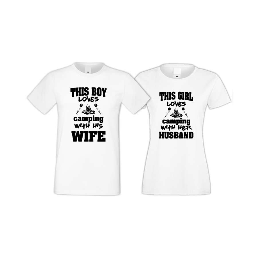 Μπλούζες για ζευγάρια άσπρο χρώμα Camping Boy loves his wife 